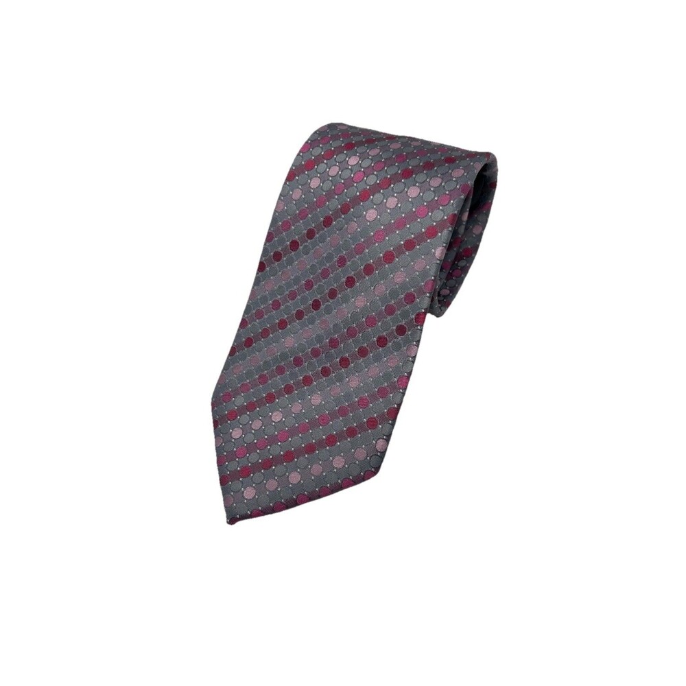 Calvin Klein Gray & Pink Polka Dot Silk Tie 59"x 3"‎